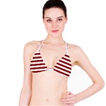 Horizontal Stripes - White and Dark Red Bikini Top