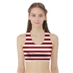Horizontal Stripes - White and Dark Red Women s Sports Bra with Border