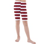 Horizontal Stripes - White and Dark Red Kid s Mid Length Swim Shorts