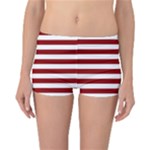 Horizontal Stripes - White and Dark Red Reversible Boyleg Bikini Bottoms