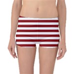 Horizontal Stripes - White and Dark Red Boyleg Bikini Bottoms