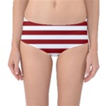 Horizontal Stripes - White and Dark Red Mid-Waist Bikini Bottoms