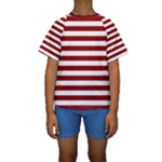 Horizontal Stripes - White and Dark Red Kid s Short Sleeve Swimwear