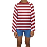 Horizontal Stripes - White and Dark Red Kid s Long Sleeve Swimwear