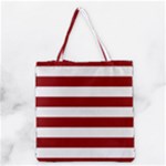 Horizontal Stripes - White and Dark Red Grocery Tote Bag