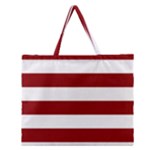 Horizontal Stripes - White and Dark Red Zipper Large Tote Bag