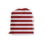 Horizontal Stripes - White and Dark Red Drawstring Pouch (L)