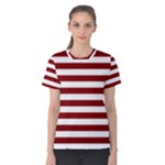Horizontal Stripes - White and Maroon Red Women s Cotton Tee
