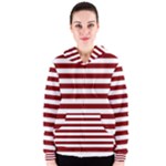 Horizontal Stripes - White and Maroon Red Women s Zipper Hoodie
