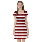 Horizontal Stripes - White and Maroon Red Short Sleeve Skater Dress