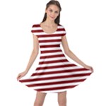 Horizontal Stripes - White and Maroon Red Cap Sleeve Dress