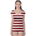 Horizontal Stripes - White and Maroon Red Boyleg Leotard (Ladies)