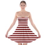 Horizontal Stripes - White and Maroon Red Strapless Bra Top Dress
