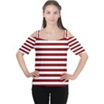 Horizontal Stripes - White and Maroon Red Women s Cutout Shoulder Tee