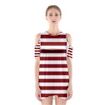 Horizontal Stripes - White and Maroon Red Women s Cutout Shoulder Dress