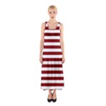 Horizontal Stripes - White and Maroon Red Full Print Maxi Dress