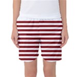Horizontal Stripes - White and Maroon Red Women s Basketball Shorts