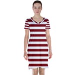 Horizontal Stripes - White and Maroon Red Short Sleeve Nightdress