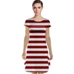 Horizontal Stripes - White and Maroon Red Cap Sleeve Nightdress