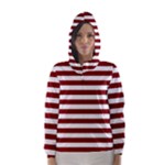 Horizontal Stripes - White and Maroon Red Hooded Wind Breaker (Women)