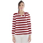 Horizontal Stripes - White and Maroon Red Wind Breaker (Women)