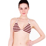 Horizontal Stripes - White and Maroon Red Bikini Top