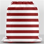 Horizontal Stripes - White and Maroon Red Drawstring Bag (Large)