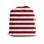 Horizontal Stripes - White and Maroon Red Drawstring Pouch (XL)