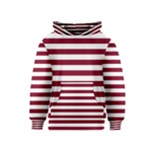 Horizontal Stripes - White and Burgundy Red Kid s Pullover Hoodie