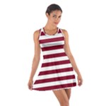 Horizontal Stripes - White and Burgundy Red Cotton Racerback Dress