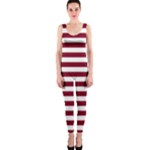Horizontal Stripes - White and Burgundy Red OnePiece Catsuit