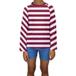 Horizontal Stripes - White and Burgundy Red Kid s Long Sleeve Swimwear