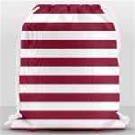 Horizontal Stripes - White and Burgundy Red Drawstring Bag (Large)