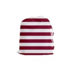 Horizontal Stripes - White and Burgundy Red Drawstring Pouch (M)