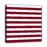 Horizontal Stripes - White and Burgundy Red Mini Canvas 8  x 8  (Stretched)
