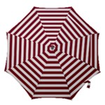 Horizontal Stripes - White and Burgundy Red Hook Handle Umbrella (Medium)