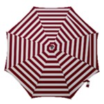 Horizontal Stripes - White and Burgundy Red Hook Handle Umbrella (Small)