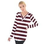 Horizontal Stripes - White and Bulgarian Rose Red Women s Tie Up Tee