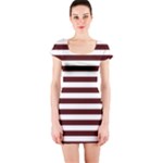 Horizontal Stripes - White and Bulgarian Rose Red Short Sleeve Bodycon Dress