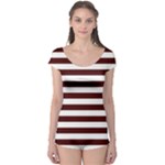 Horizontal Stripes - White and Bulgarian Rose Red Boyleg Leotard (Ladies)
