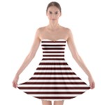 Horizontal Stripes - White and Bulgarian Rose Red Strapless Bra Top Dress