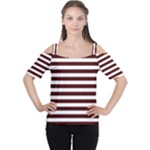 Horizontal Stripes - White and Bulgarian Rose Red Women s Cutout Shoulder Tee