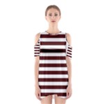 Horizontal Stripes - White and Bulgarian Rose Red Women s Cutout Shoulder Dress