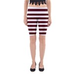 Horizontal Stripes - White and Bulgarian Rose Red Yoga Cropped Leggings