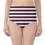 Horizontal Stripes - White and Bulgarian Rose Red High-Waist Bikini Bottoms