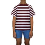 Horizontal Stripes - White and Bulgarian Rose Red Kid s Short Sleeve Swimwear