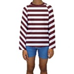 Horizontal Stripes - White and Bulgarian Rose Red Kid s Long Sleeve Swimwear