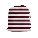 Horizontal Stripes - White and Bulgarian Rose Red Drawstring Pouch (XL)