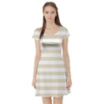 Horizontal Stripes - White and Pearl Brown Short Sleeve Skater Dress