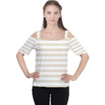 Horizontal Stripes - White and Pearl Brown Women s Cutout Shoulder Tee